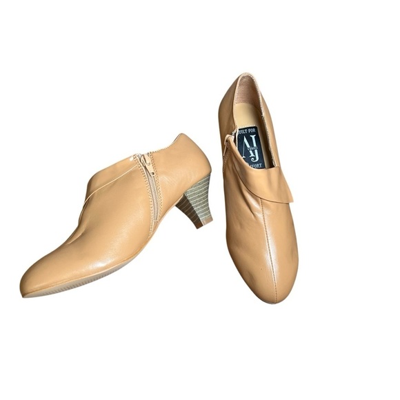 VTG 90s AJ Valenci Cuban Heels Booties Womens Sz 6 Zip-up Camel Tan Leather NEW - Picture 7 of 8